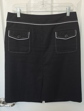 Ann Taylor Black Pencil Skirt with White Stitching Trim